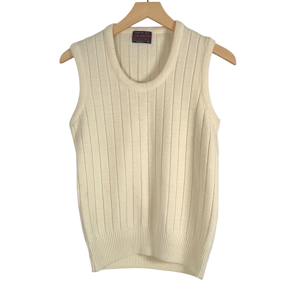 Drummond Wintuk U.S.A. Vintage‎ VTG Ribbed Knit Sweater Vest Cream Medium